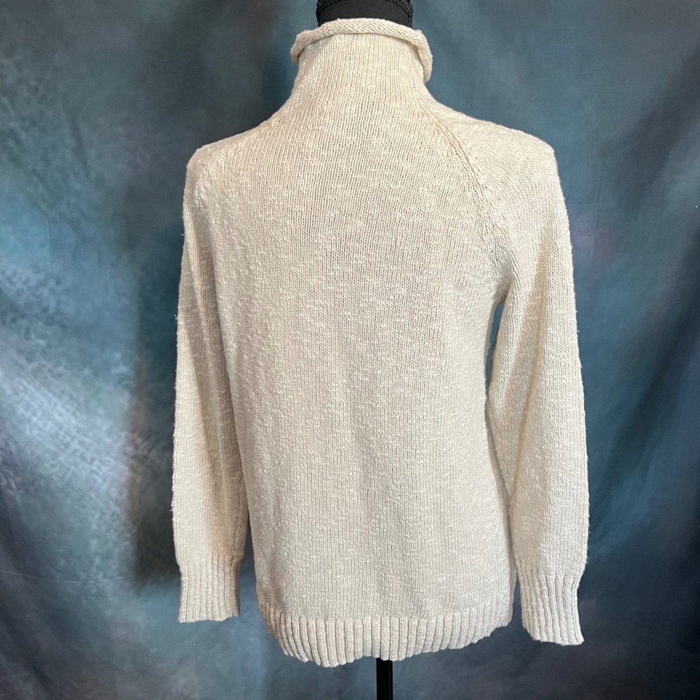 LL Bean Womens Cream Cotton Knit Rollneck Turtleneck Sweater Raglan Sleeve Small - Picture 4 of 6